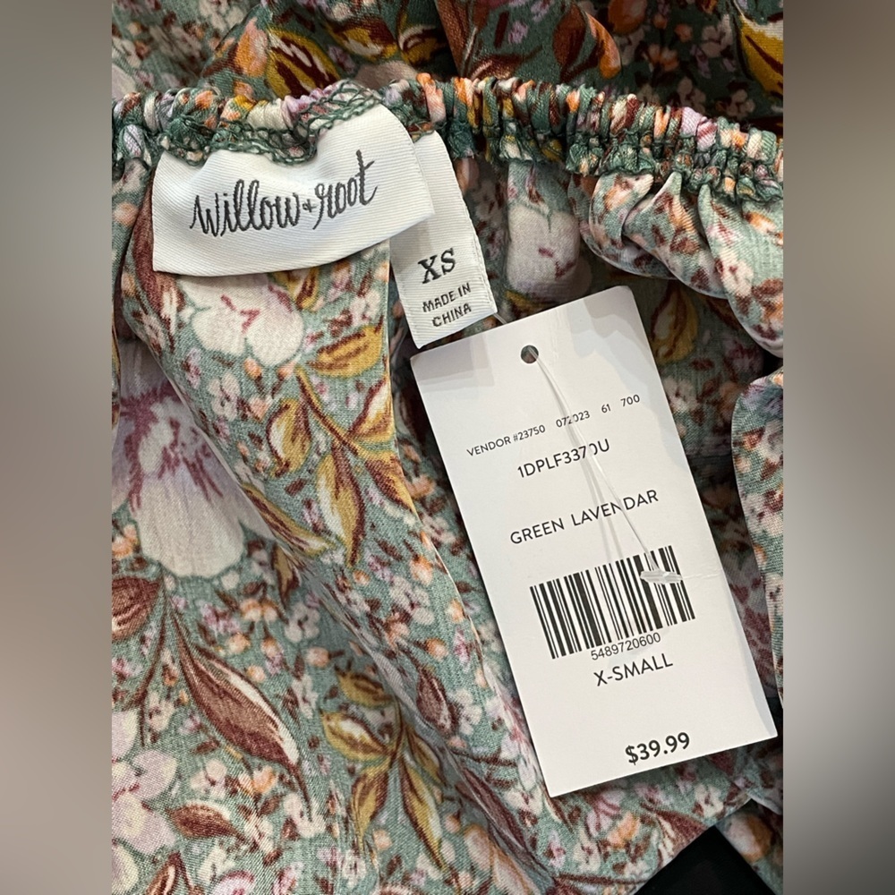 WILLOW & ROOT Floral Off The Shoulder Top‎ NWT XS - Picture 8 of 9